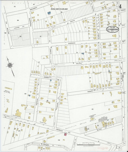 Sanborn Fire Insurance Map from Lynbrook, Nassau County, New York (1919), Sheet #0004 - Historic Sanborn Fire Insurance Map Print, vintage old map wall art, antique decor, genealogy gift, New York New York map