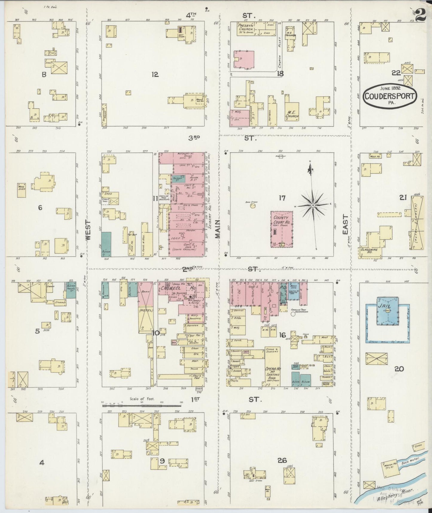 Sanborn Fire Insurance Map from Coudersport, Potter County, Pennsylvania (1891), Sheet #0002 - Historic Sanborn Fire Insurance Map Print, vintage old map wall art, antique decor, genealogy gift, Pennsylvania Pennsylvania map