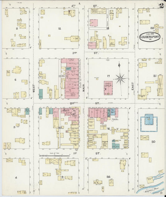 Sanborn Fire Insurance Map from Coudersport, Potter County, Pennsylvania (1891), Sheet #0002 - Historic Sanborn Fire Insurance Map Print, vintage old map wall art, antique decor, genealogy gift, Pennsylvania Pennsylvania map
