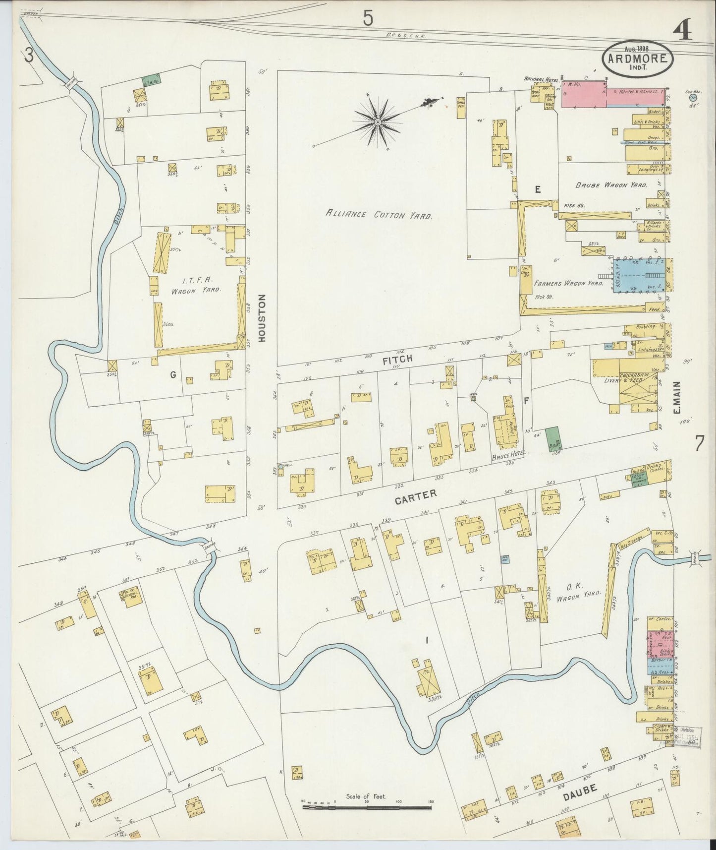 Sanborn Fire Insurance Map from Ardmore, Carter County, Oklahoma (1898), Sheet #0004 - Historic Sanborn Fire Insurance Map Print, vintage old map wall art, antique decor, genealogy gift, Oklahoma Oklahoma map