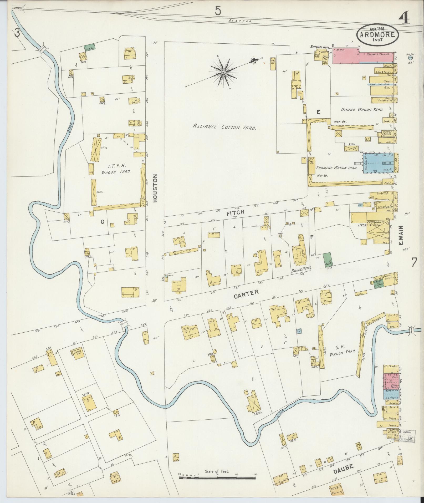 Sanborn Fire Insurance Map from Ardmore, Carter County, Oklahoma (1898), Sheet #0004 - Historic Sanborn Fire Insurance Map Print, vintage old map wall art, antique decor, genealogy gift, Oklahoma Oklahoma map