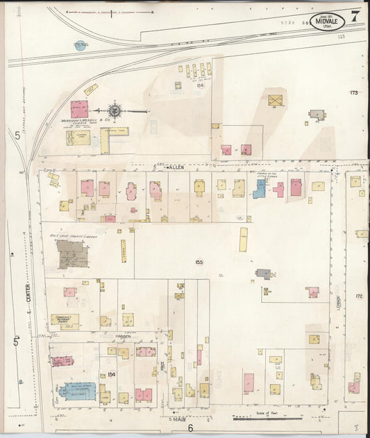 Sanborn Fire Insurance Map from Midvale, Salt Lake County, Utah (1942), Sheet #0007 - Historic Sanborn Fire Insurance Map Print, vintage old map wall art, antique decor, genealogy gift, Utah Utah map