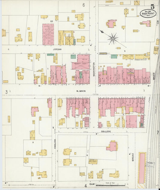 Sanborn Fire Insurance Map from High Point, Guilford County, North Carolina (1906), Sheet #0005 - Historic Sanborn Fire Insurance Map Print, vintage old map wall art, antique decor, genealogy gift, North Carolina North Carolina map