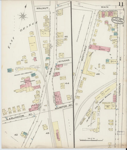 Sanborn Fire Insurance Map from Orange, Essex County, New Jersey (1885), Sheet #0011 - Historic Sanborn Fire Insurance Map Print, vintage old map wall art, antique decor, genealogy gift, New Jersey New Jersey map