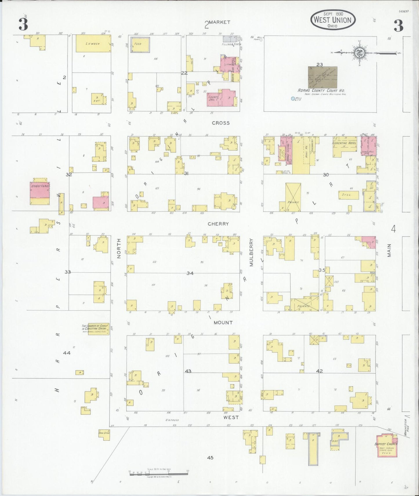 Sanborn Fire Insurance Map from West Union, Adams County, Ohio (1930), Sheet #0003 - Complete Map Set gallery image, historic Sanborn map, vintage wall art, Ohio Ohio