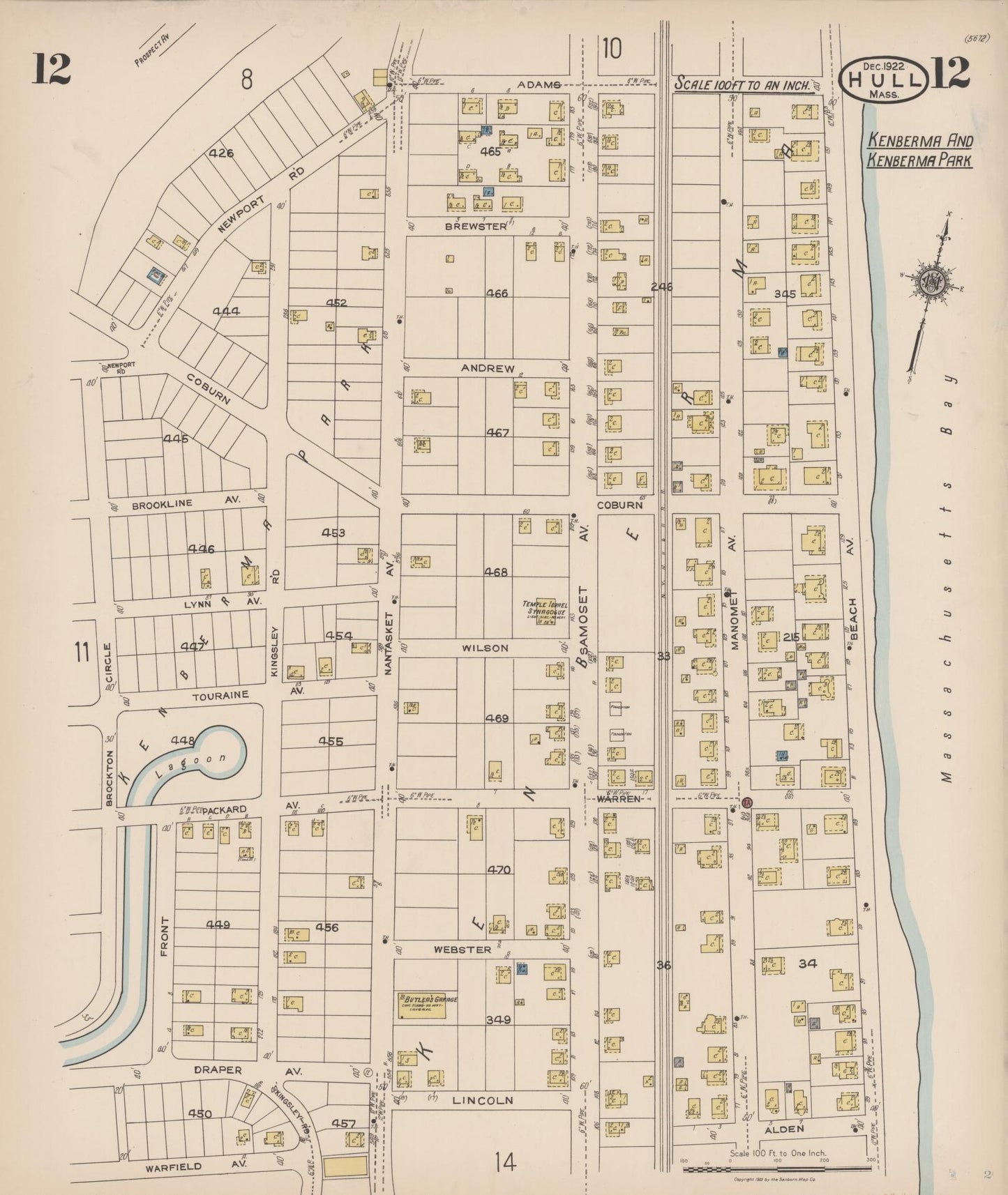 Sanborn Fire Insurance Map from Hull, Plymouth County, Massachusetts (1922), Sheet #0012 - Complete Map Set gallery image, historic Sanborn map, vintage wall art, Massachusetts Massachusetts