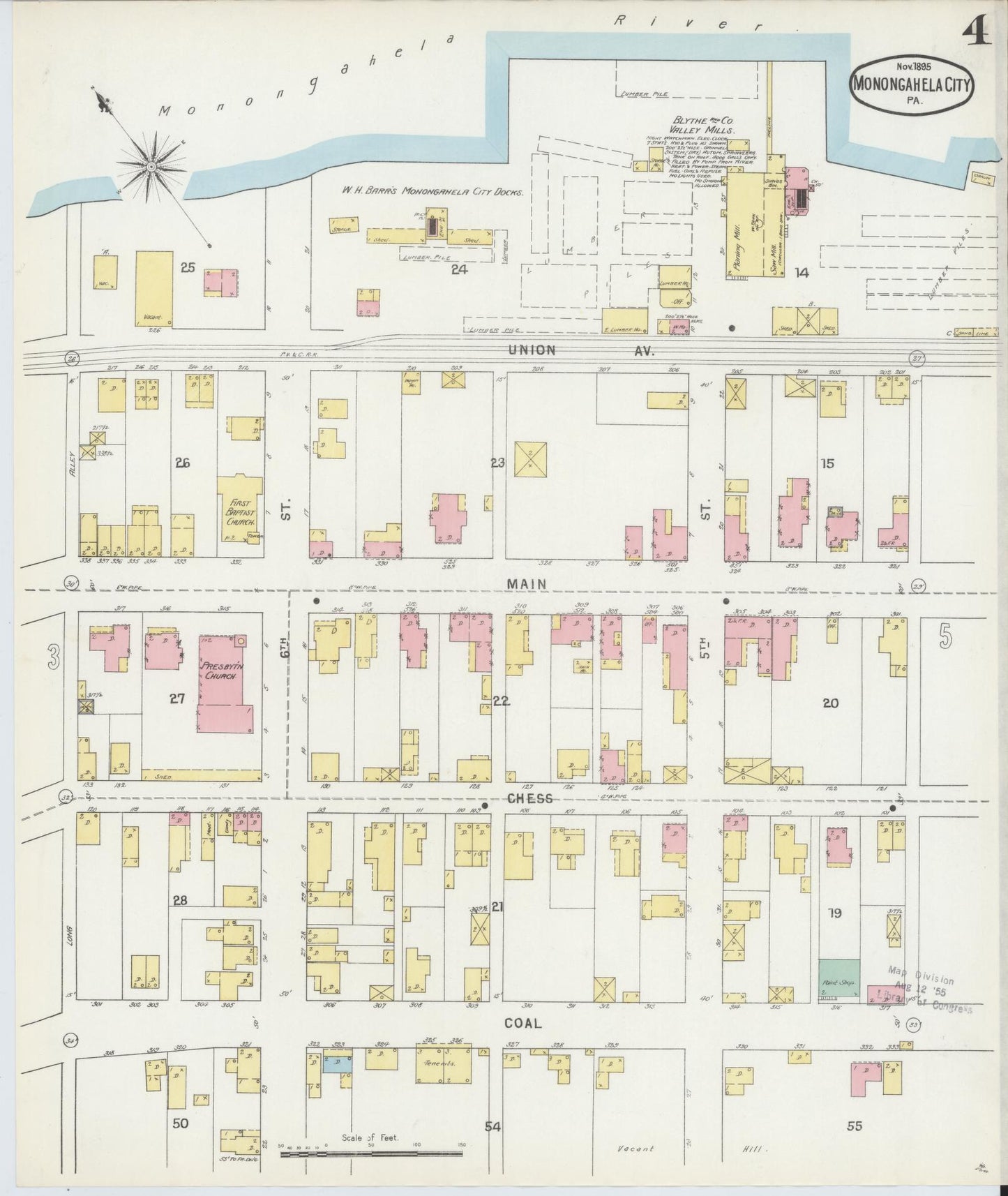 Sanborn Fire Insurance Map from Monongahela City, Washington County, Pennsylvania (1895), Sheet #0004 - Complete Map Set gallery image, historic Sanborn map, vintage wall art, Pennsylvania Pennsylvania