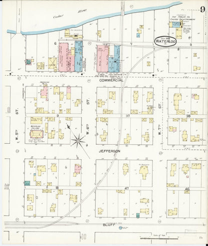 Sanborn Fire Insurance Map from Waterloo, Black Hawk County, Iowa (1892), Sheet #0009 - Historic Sanborn Fire Insurance Map Print, vintage old map wall art