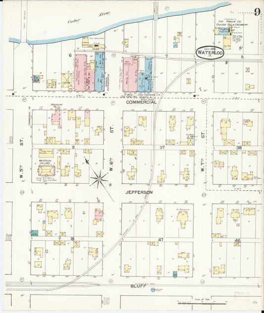 Sanborn Fire Insurance Map from Waterloo, Black Hawk County, Iowa (1892), Sheet #0009 - Historic Sanborn Fire Insurance Map Print, vintage old map wall art