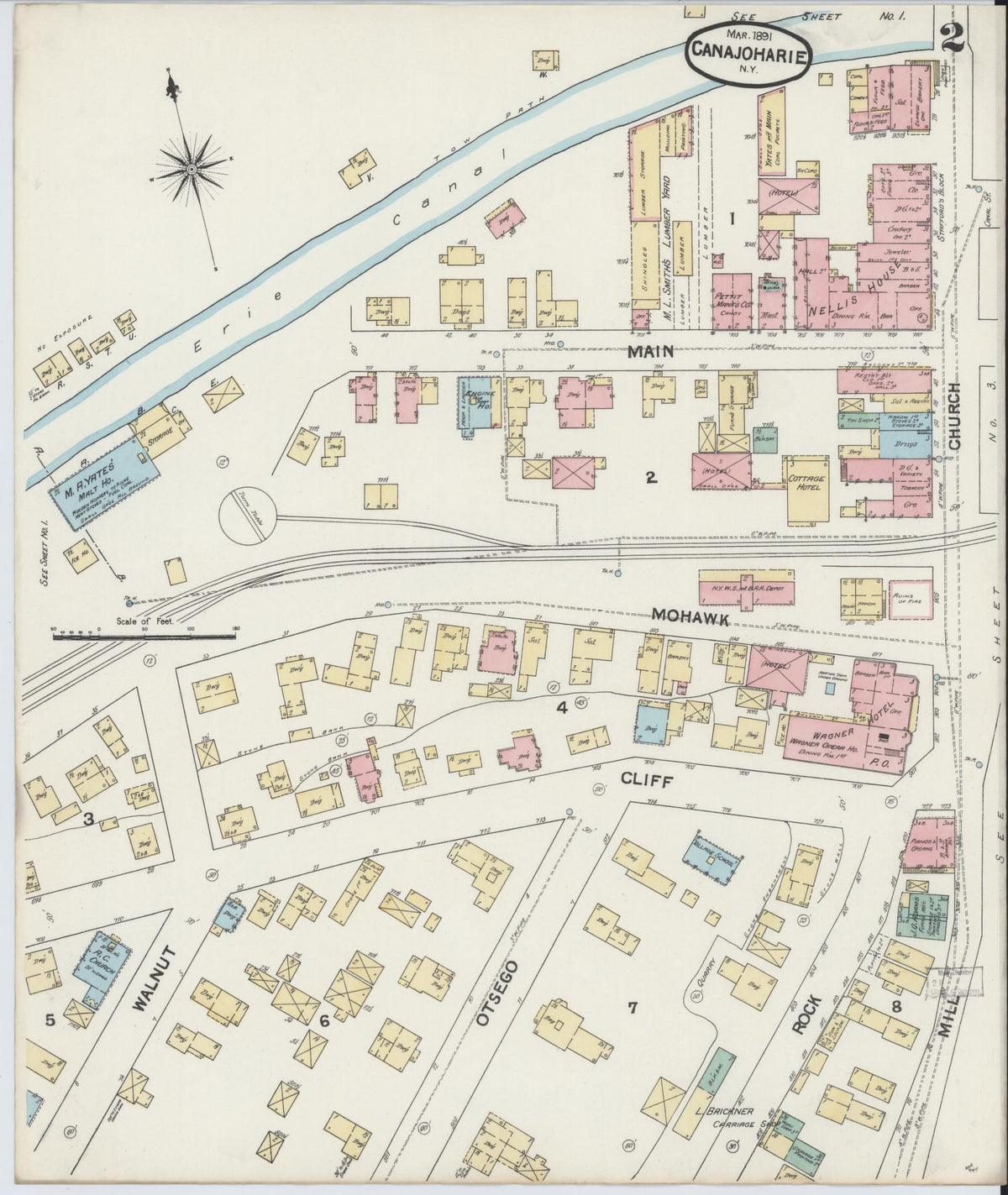 Sanborn Fire Insurance Map from Canajoharie, Montgomery County, New York (1891), Sheet #0002 - Historic Sanborn Fire Insurance Map Print, vintage old map wall art, antique decor, genealogy gift, New York New York map
