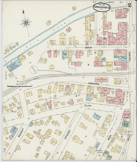 Sanborn Fire Insurance Map from Canajoharie, Montgomery County, New York (1891), Sheet #0002 - Historic Sanborn Fire Insurance Map Print, vintage old map wall art, antique decor, genealogy gift, New York New York map