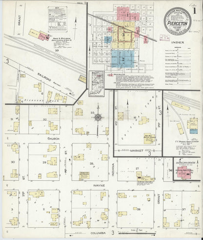 Sanborn Fire Insurance Map from Pierceton, Kosciusko County, Indiana (1914), Sheet #0001 - Complete Map Set gallery image, historic Sanborn map, vintage wall art, Indiana Indiana