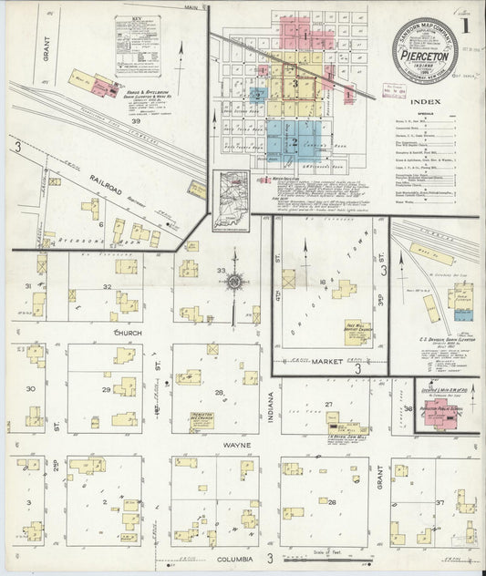 Sanborn Fire Insurance Map from Pierceton, Kosciusko County, Indiana (1914), Sheet #0001 - Complete Map Set gallery image, historic Sanborn map, vintage wall art, Indiana Indiana