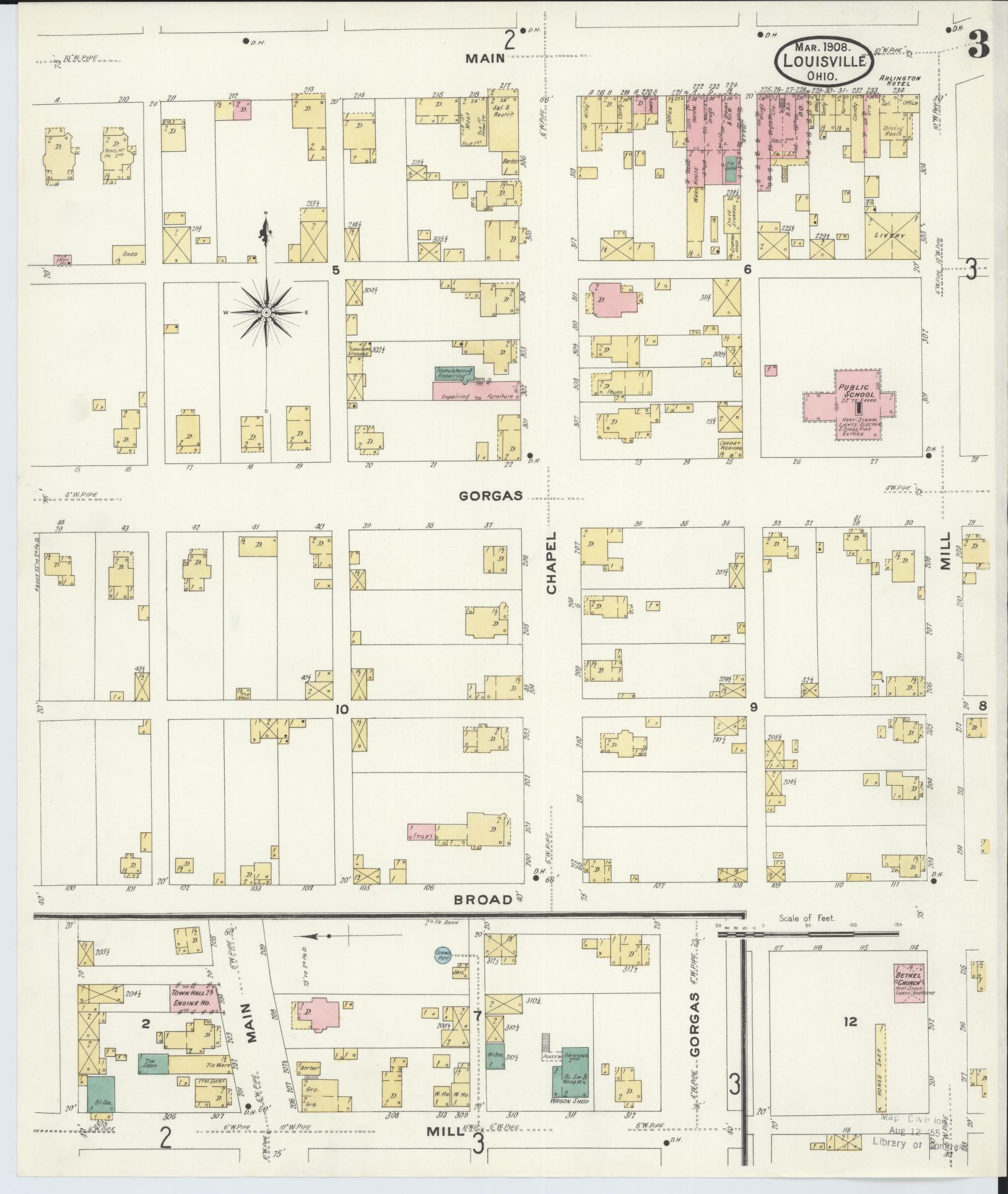 Sanborn Fire Insurance Map from Louisville, Stark County, Ohio (1908), Sheet #0003 - Complete Map Set gallery image, historic Sanborn map, vintage wall art, Ohio Ohio