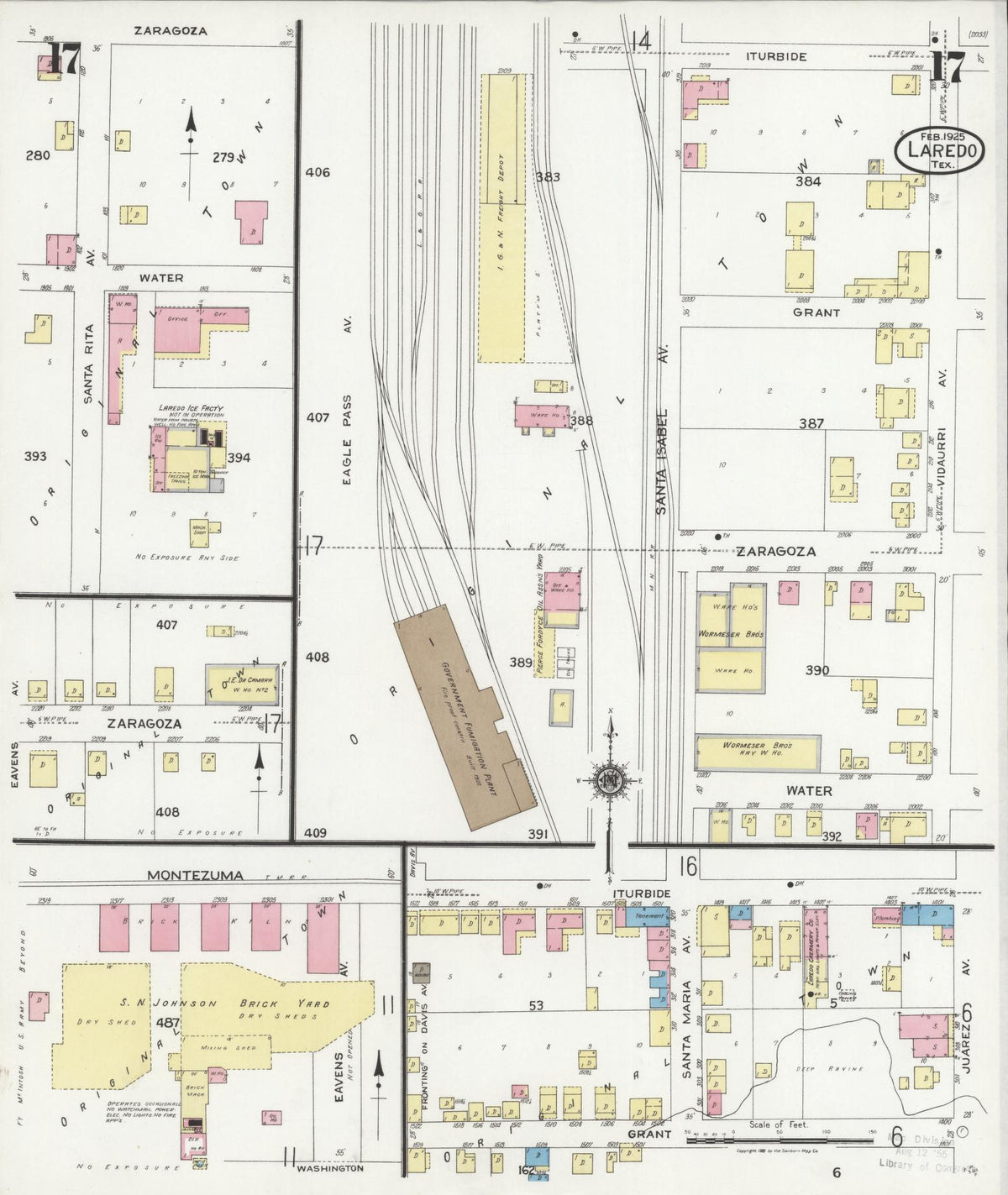 Sanborn Fire Insurance Map from Laredo, Webb County, Texas (1925), Sheet #0017 - Complete Map Set gallery image, historic Sanborn map, vintage wall art, Texas Texas