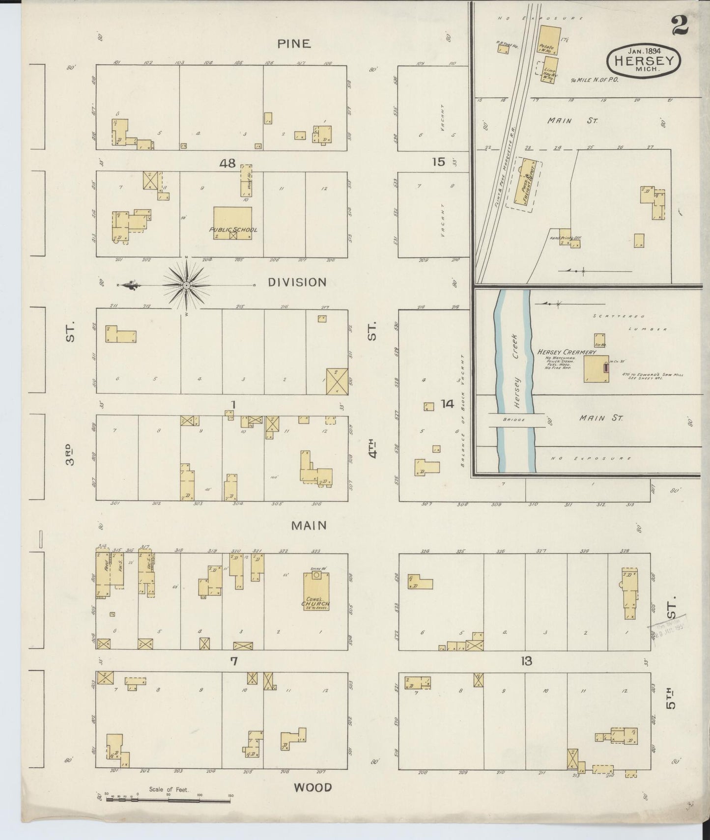 Sanborn Fire Insurance Map from Hersey, Osceola County, Michigan (1894), Sheet #0002 - Complete Map Set gallery image, historic Sanborn map, vintage wall art, Michigan Michigan