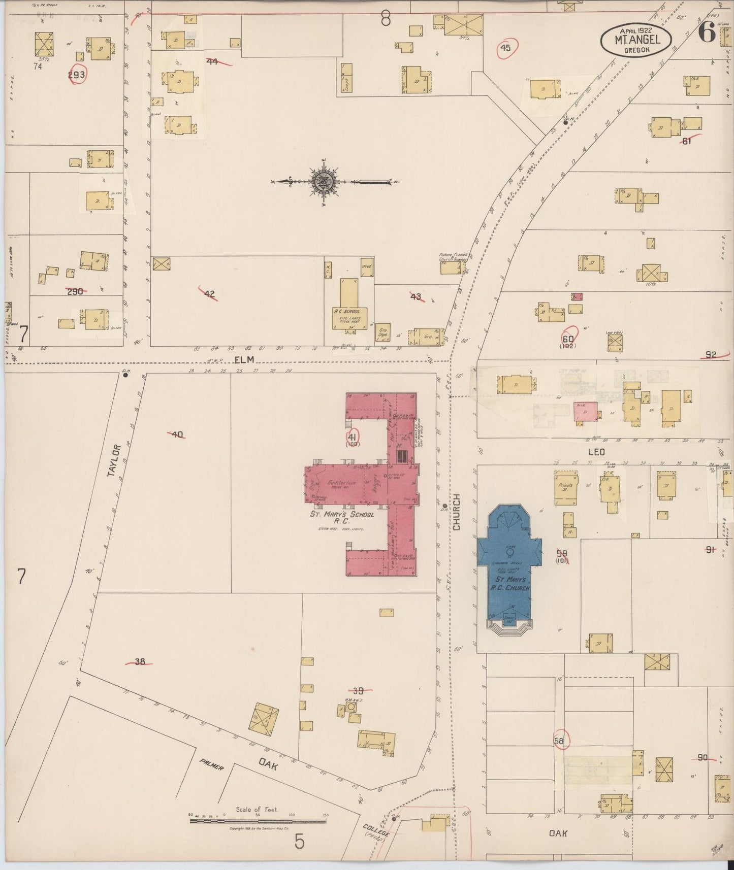 Sanborn Fire Insurance Map from Mount Angel, Marion County, Oregon (1931), Sheet #0006 - Complete Map Set gallery image, historic Sanborn map, vintage wall art, Oregon Oregon