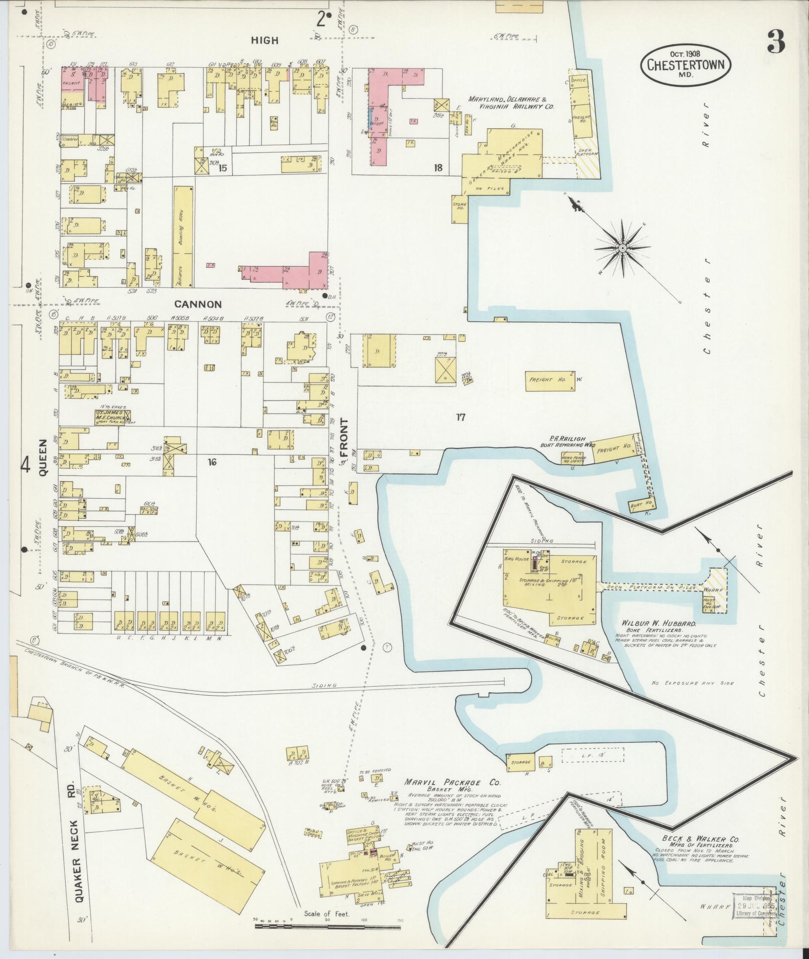Kent, Maryland - 1908 - Sanborn Fire Insurance Map, Sheet #0003 - Historic Sanborn Fire Insurance Map Print, Kent Maryland 1908 0003 vintage old map wall art