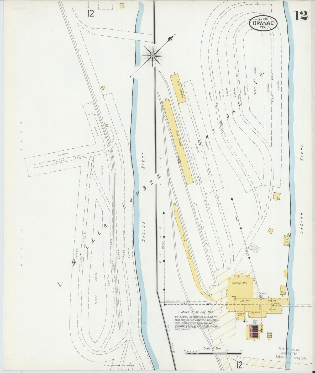Sanborn Fire Insurance Map from Orange, Orange County, Texas (1901), Sheet #0012 - Historic Sanborn Fire Insurance Map Print, vintage old map wall art, antique decor, genealogy gift, Texas Texas map