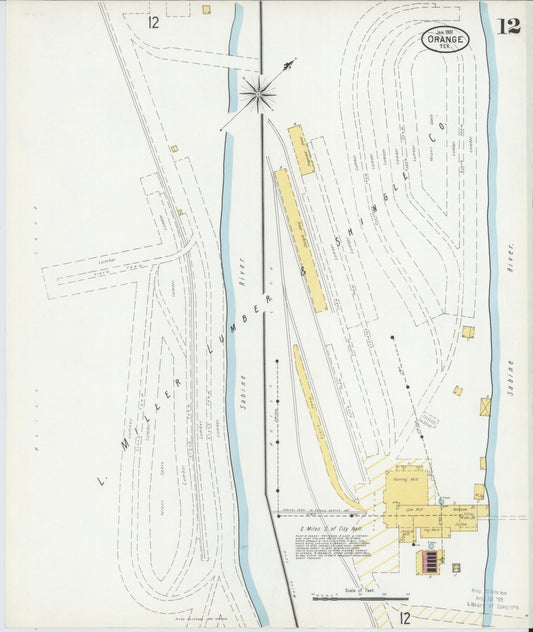 Sanborn Fire Insurance Map from Orange, Orange County, Texas (1901), Sheet #0012 - Historic Sanborn Fire Insurance Map Print, vintage old map wall art, antique decor, genealogy gift, Texas Texas map