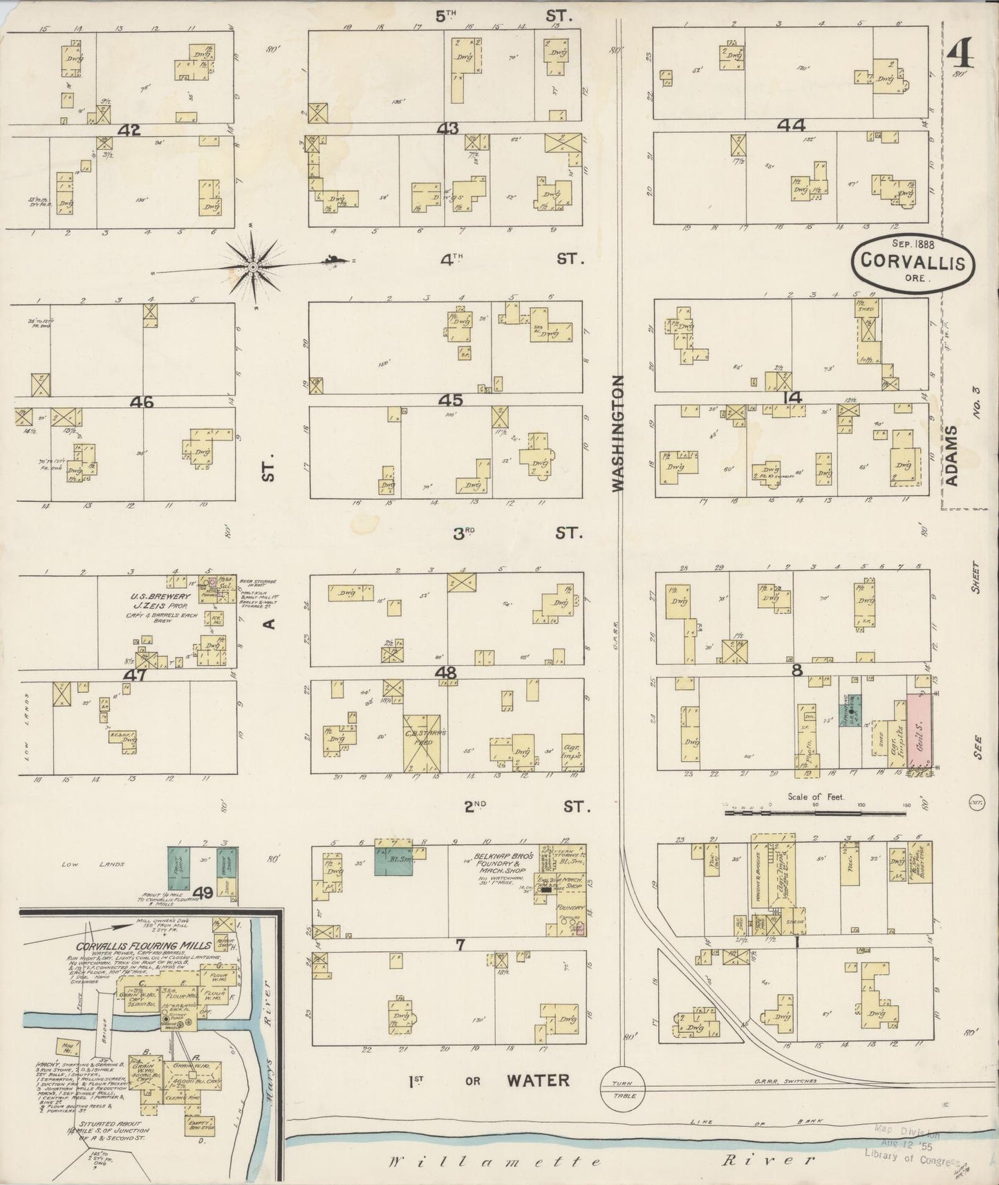 Sanborn Fire Insurance Map from Corvallis, Benton County, Oregon (1888), Sheet #0004 - Complete Map Set gallery image, historic Sanborn map, vintage wall art, Oregon Oregon