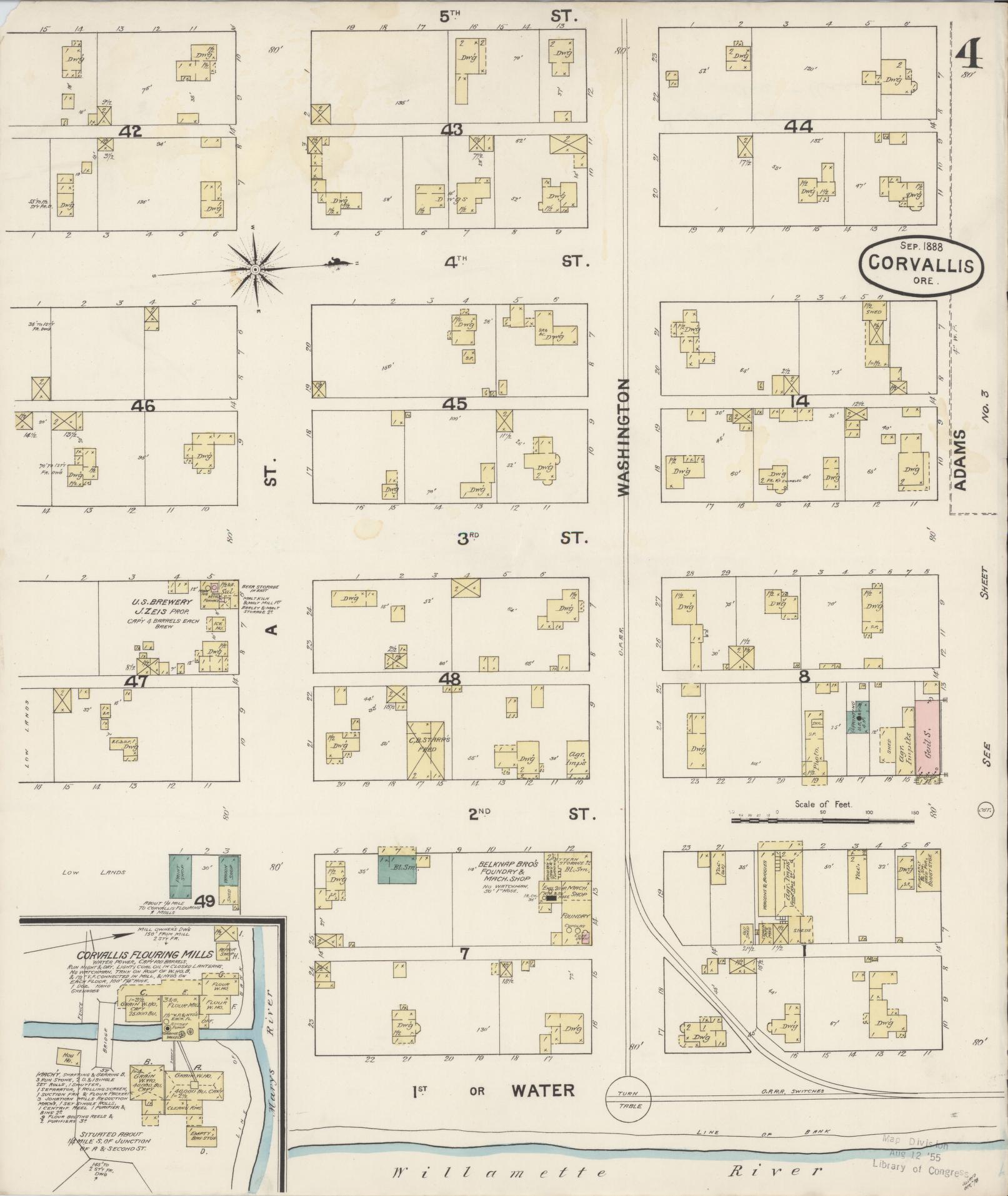 Sanborn Fire Insurance Map from Corvallis, Benton County, Oregon (1888), Sheet #0004 - Complete Map Set gallery image, historic Sanborn map, vintage wall art, Oregon Oregon