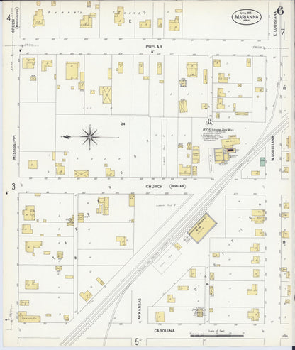 Sanborn Fire Insurance Map from Marianna, Lee County, Arkansas (1908), Sheet #0006 - Complete Map Set gallery image, historic Sanborn map, vintage wall art, Arkansas Arkansas