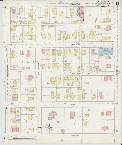 Sanborn Fire Insurance Map from Danville, Vermilion County, Illinois (1895), Sheet #0009 - Complete Map Set gallery image, historic Sanborn map, vintage wall art, Illinois Illinois