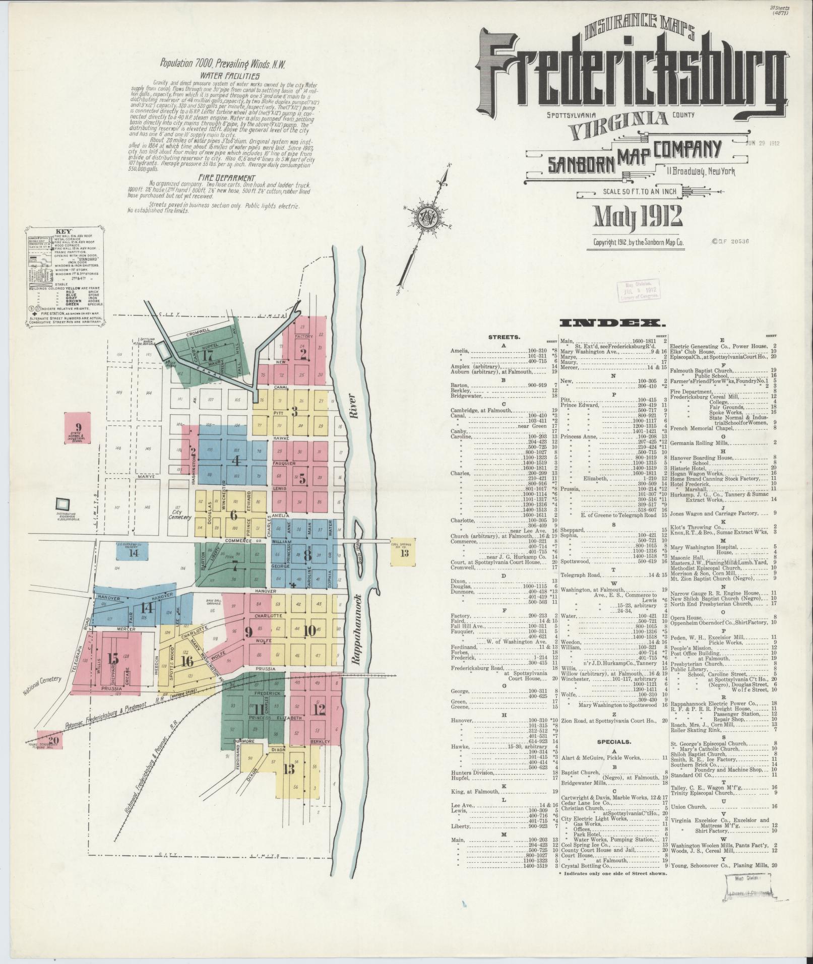 Sanborn Fire Insurance Map from Fredericksburg, Independent Cities, Virginia. (1912) – Historic Sanborn Fire Insurance Map Print