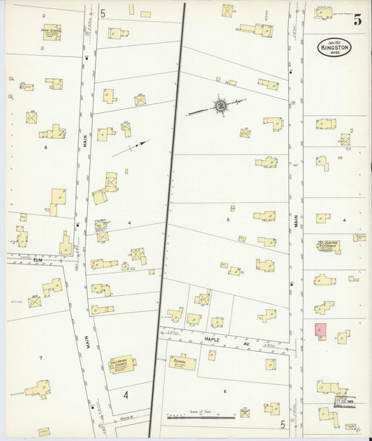 Sanborn Fire Insurance Map from Kingston, Plymouth County, Massachusetts (1912), Sheet #0005 - Historic Sanborn Fire Insurance Map Print, vintage old map wall art, antique decor, genealogy gift, Massachusetts Massachusetts map