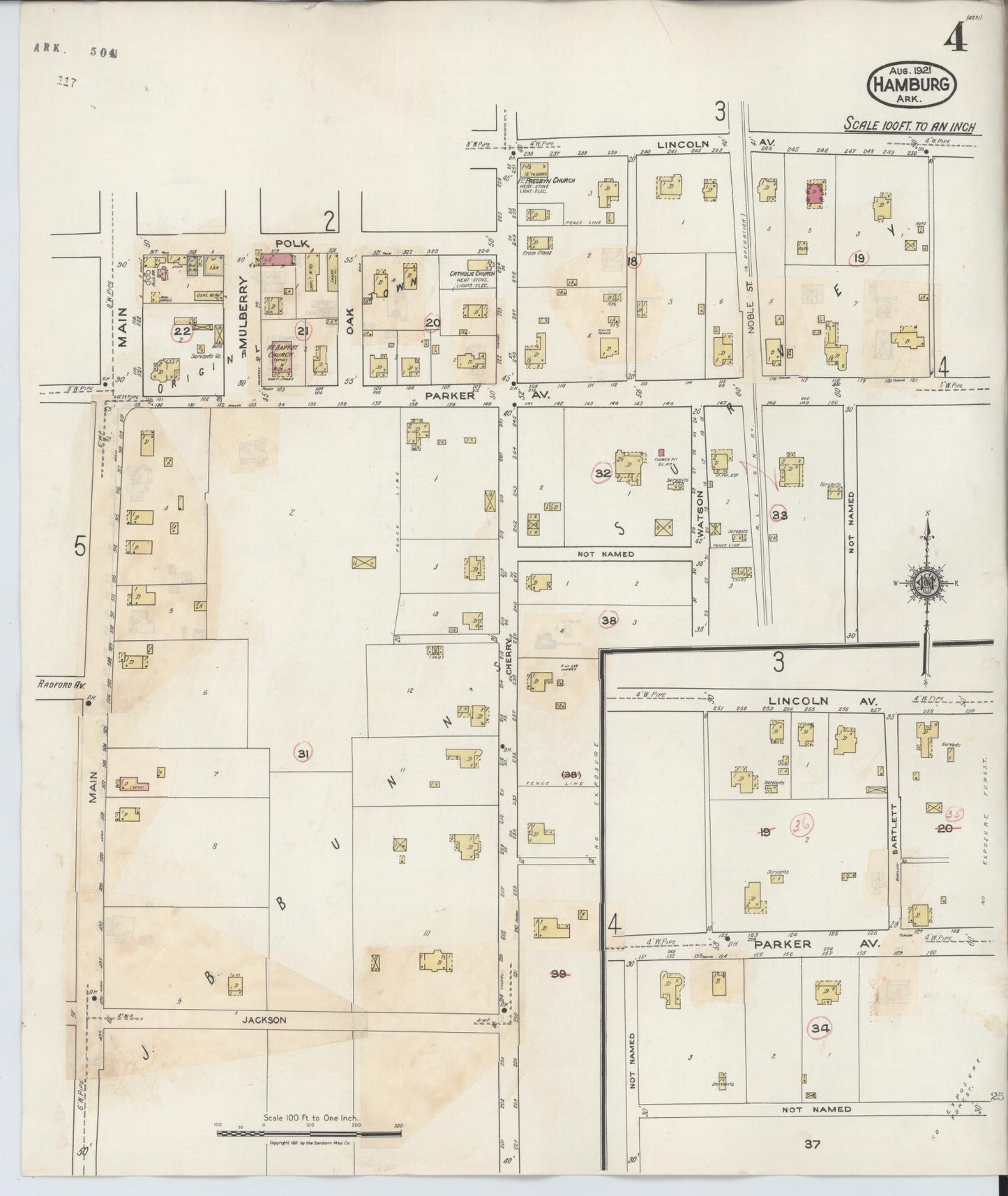 Sanborn Fire Insurance Map from Hamburg, Ashley County, Arkansas (1938), Sheet #0004 - Complete Map Set gallery image, historic Sanborn map, vintage wall art, Arkansas Arkansas