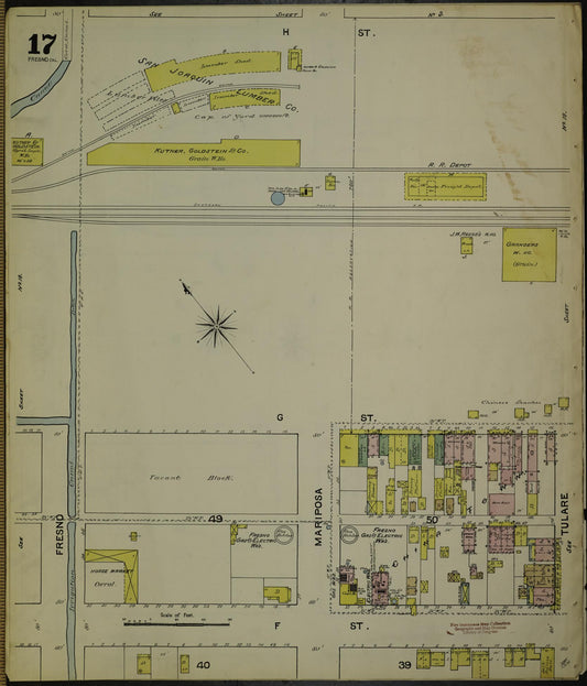 Sanborn Fire Insurance Map from Fresno, Fresno County, California (1888), Sheet #0017 - Historic Sanborn Fire Insurance Map Print, vintage old map wall art, antique decor, genealogy gift, California California map