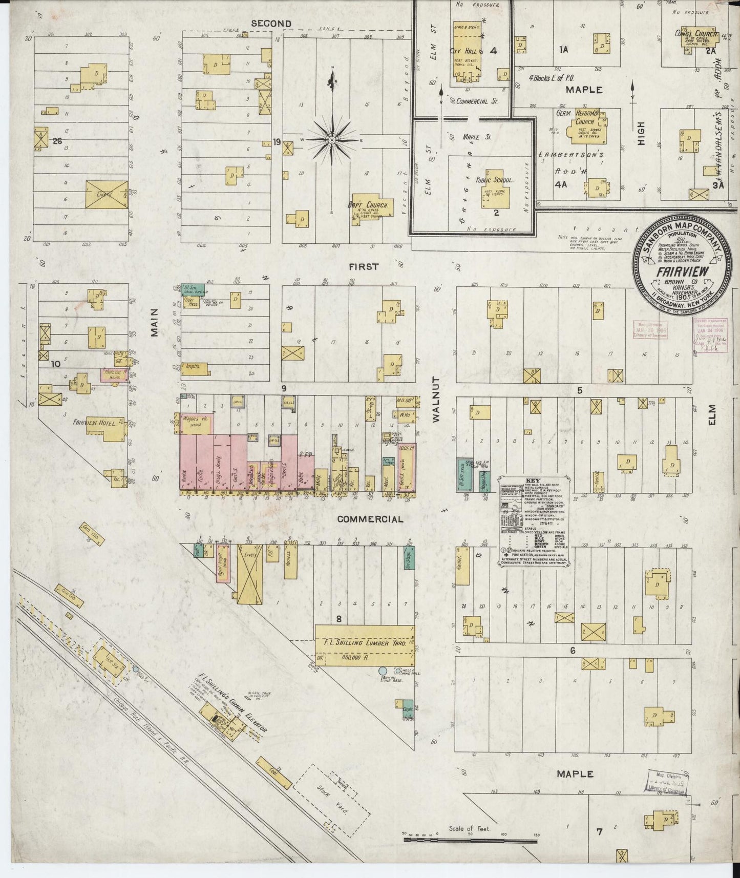 Sanborn Fire Insurance Map from Fairview, Brown County, Kansas. (1905) – Historic Sanborn Fire Insurance Map Print