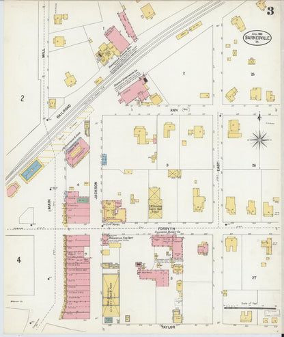 Sanborn Fire Insurance Map from Barnesville, Lamar County, Georgia (1903), Sheet #0003 - Complete Map Set gallery image, historic Sanborn map, vintage wall art, Georgia Georgia