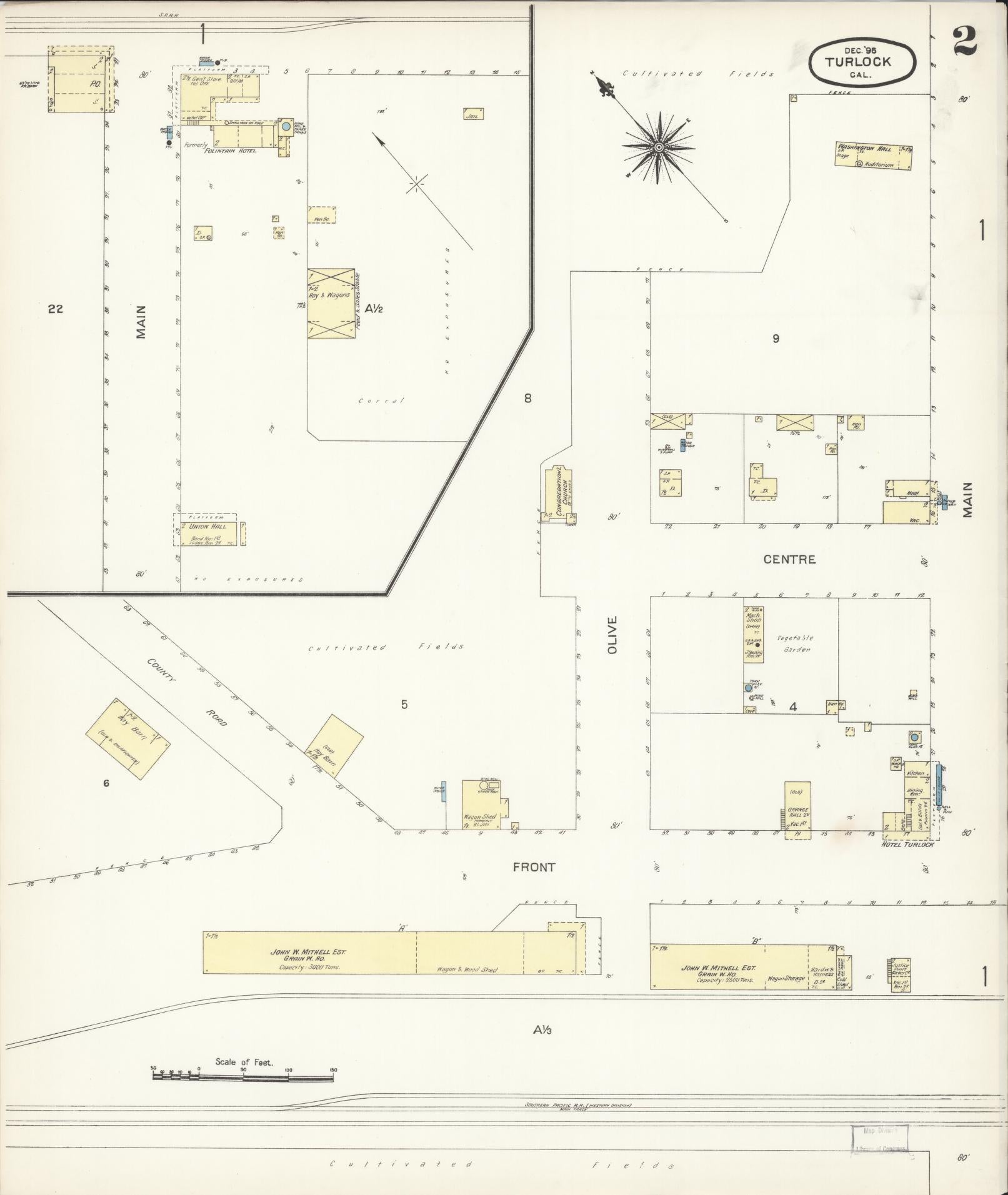 Sanborn Fire Insurance Map from Turlock, Stanislaus County, California (1896), Sheet #0002 - Complete Map Set gallery image, historic Sanborn map, vintage wall art, California California