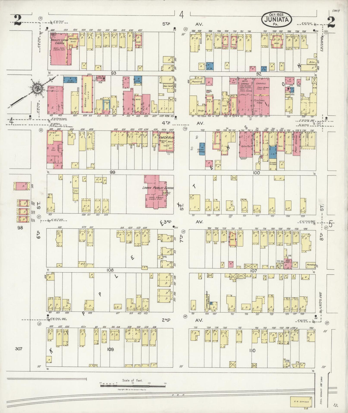 Sanborn Fire Insurance Map from Juniata, Blair County, Pennsylvania (1925), Sheet #0002 - Historic Sanborn Fire Insurance Map Print, vintage old map wall art, antique decor, genealogy gift, Pennsylvania Pennsylvania map