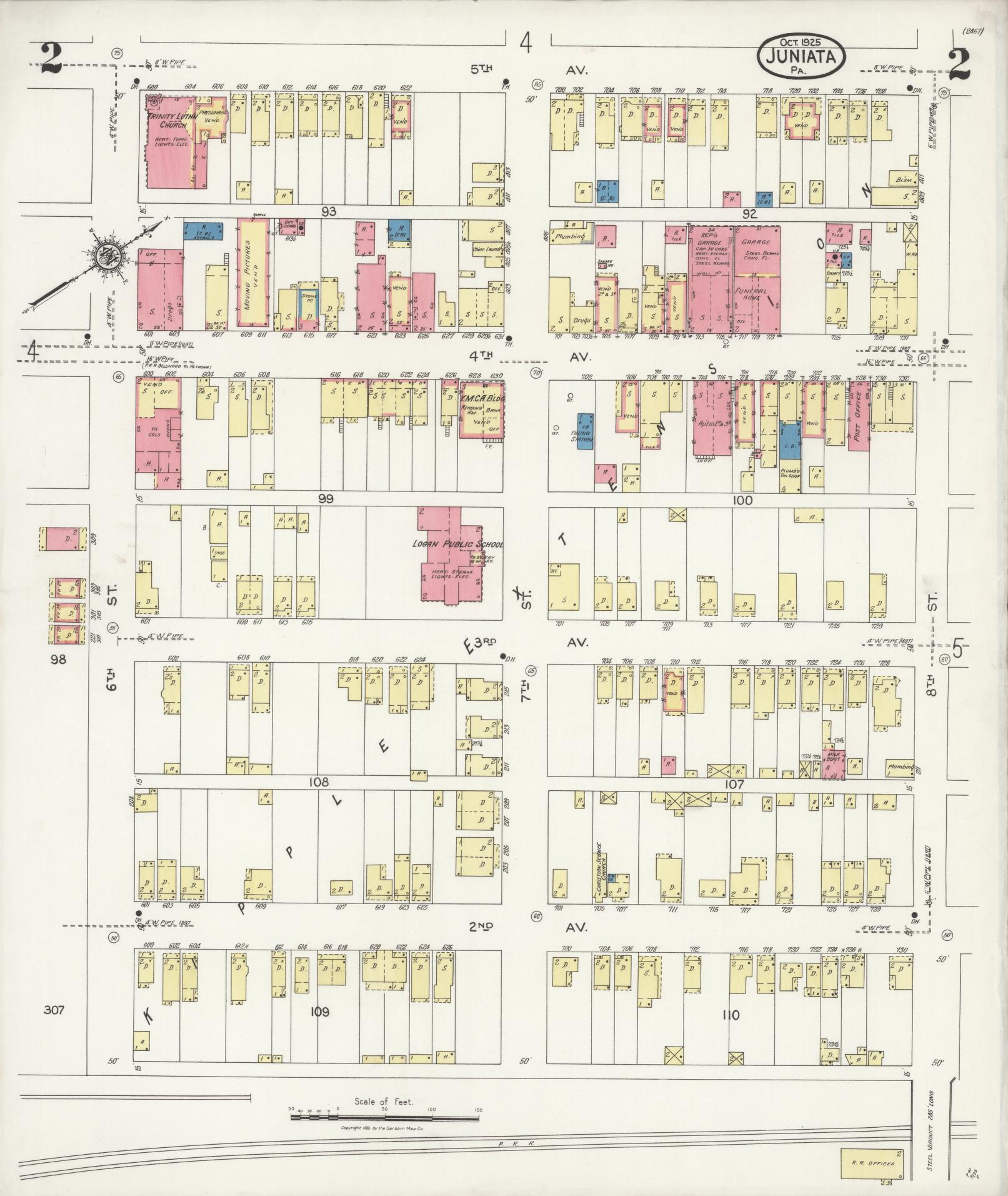 Sanborn Fire Insurance Map from Juniata, Blair County, Pennsylvania (1925), Sheet #0002 - Historic Sanborn Fire Insurance Map Print, vintage old map wall art, antique decor, genealogy gift, Pennsylvania Pennsylvania map