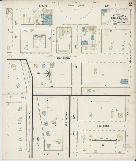 Sanborn Fire Insurance Map from Blue Rapids, Marshall County, Kansas (1885), Sheet #0002 - Historic Sanborn Fire Insurance Map Print, vintage old map wall art, antique decor, genealogy gift, Kansas Kansas map
