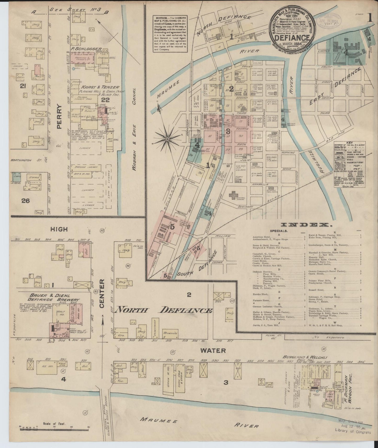 Sanborn Fire Insurance Map from Defiance, Defiance County, Ohio (1884), Sheet #0001 - Historic Sanborn Fire Insurance Map Print, vintage old map wall art, antique decor, genealogy gift, Ohio Ohio map