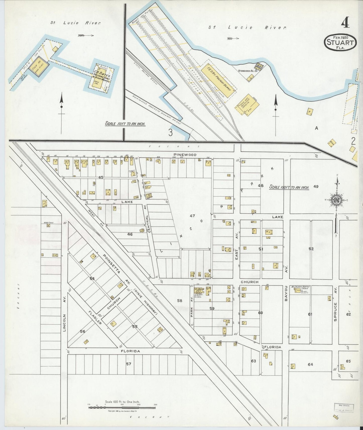 Sanborn Fire Insurance Map from Stuart, Martin County, Florida (1920), Sheet #0004 - Historic Sanborn Fire Insurance Map Print, vintage old map wall art, antique decor, genealogy gift, Florida Florida map