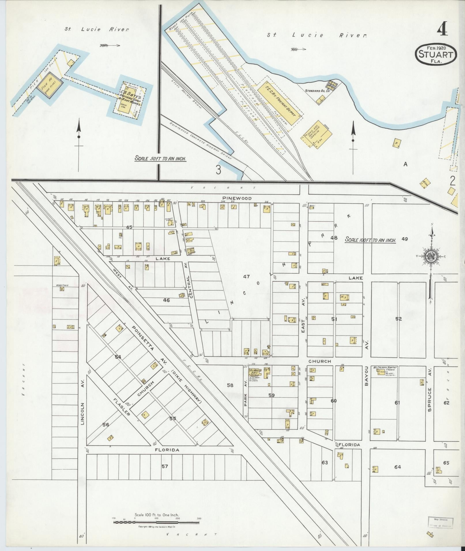 Sanborn Fire Insurance Map from Stuart, Martin County, Florida (1920), Sheet #0004 - Historic Sanborn Fire Insurance Map Print, vintage old map wall art, antique decor, genealogy gift, Florida Florida map