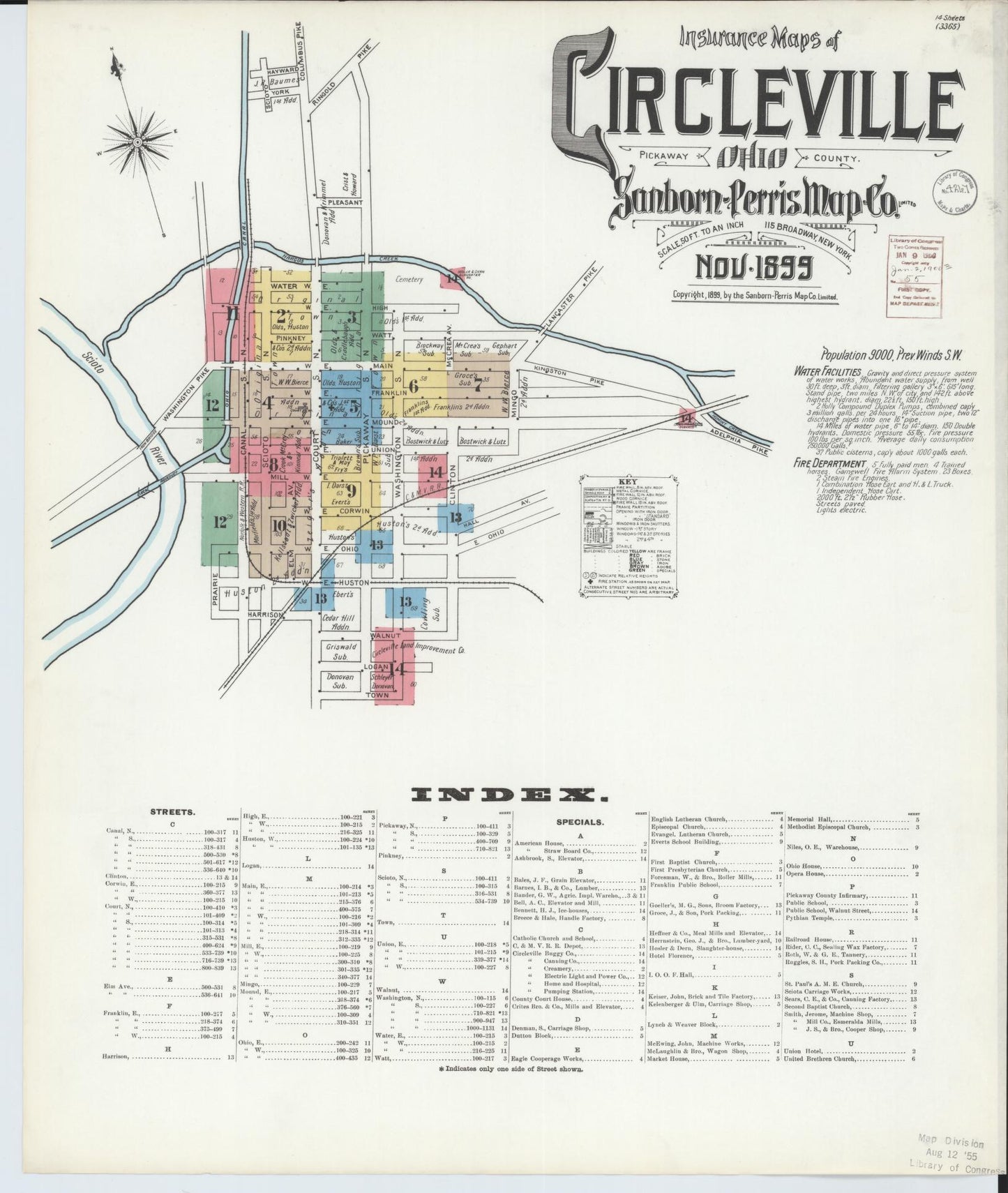 Sanborn Fire Insurance Map from Circleville, Pickaway County, Ohio (1899), Sheet #0001 - Complete Map Set gallery image, historic Sanborn map, vintage wall art, Ohio Ohio