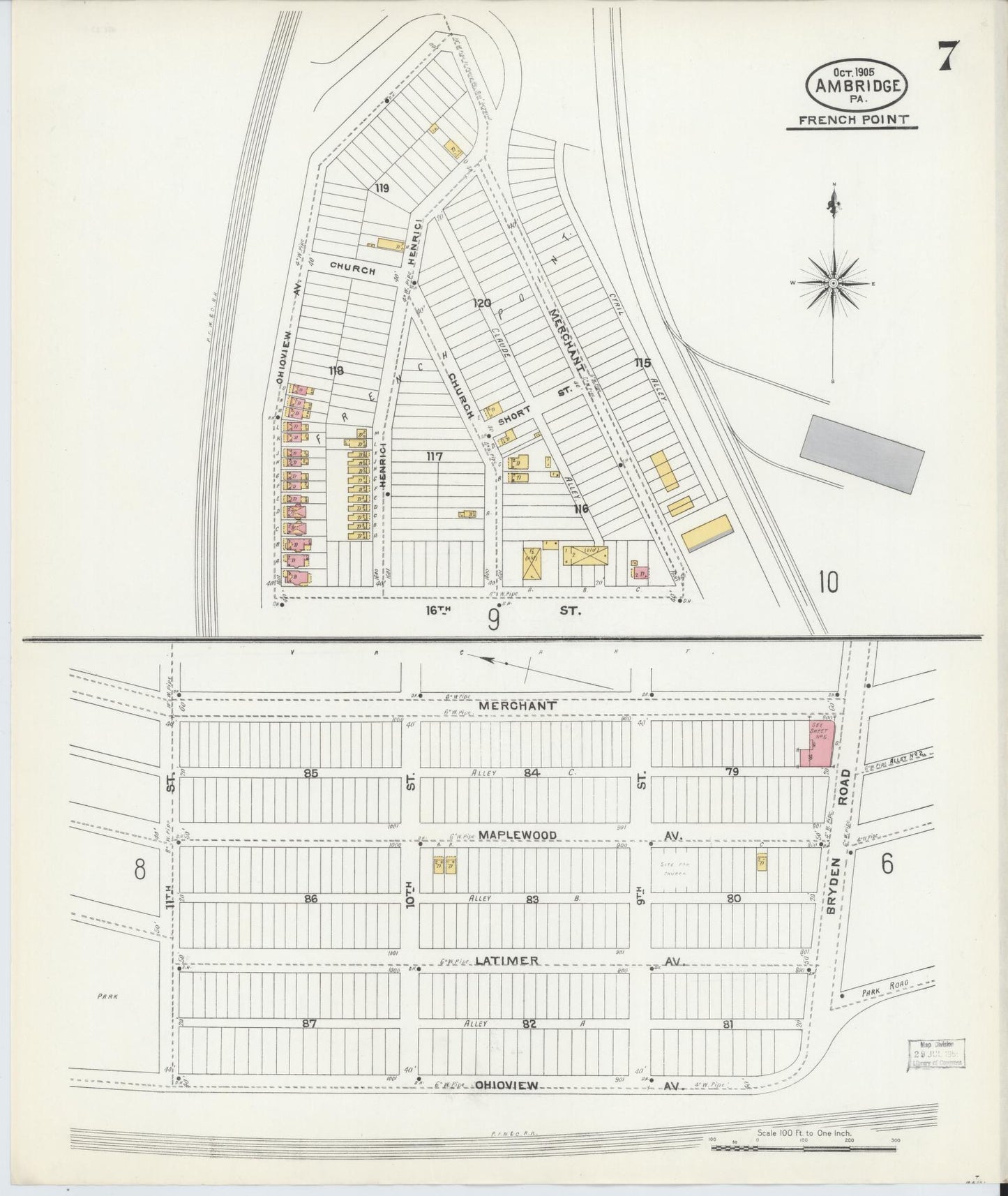 Sanborn Fire Insurance Map from Ambridge, Beaver County, Pennsylvania (1905), Sheet #0007 - Historic Sanborn Fire Insurance Map Print, vintage old map wall art, antique decor, genealogy gift, Pennsylvania Pennsylvania map
