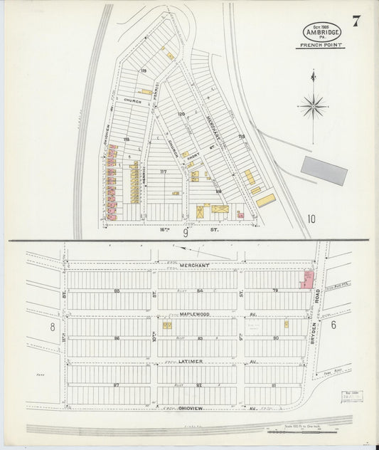 Sanborn Fire Insurance Map from Ambridge, Beaver County, Pennsylvania (1905), Sheet #0007 - Historic Sanborn Fire Insurance Map Print, vintage old map wall art, antique decor, genealogy gift, Pennsylvania Pennsylvania map