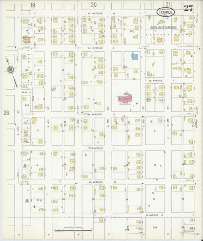 Sanborn Fire Insurance Map from Temple, Bell County, Texas (1915), Sheet #0027 - Historic Sanborn Fire Insurance Map Print, vintage old map wall art, antique decor, genealogy gift, Texas Texas map