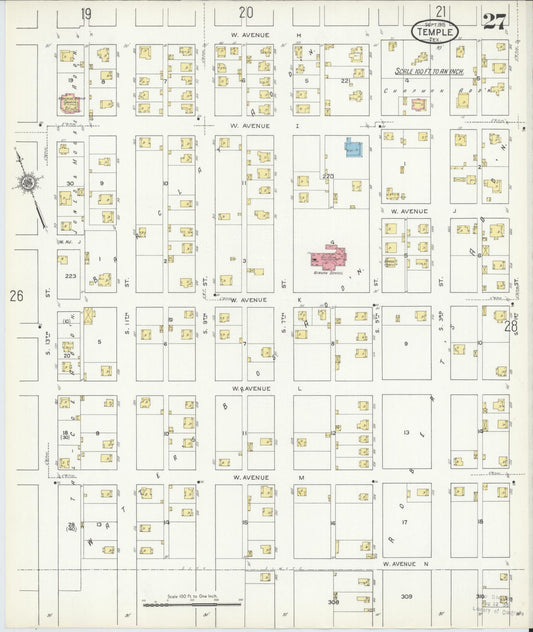 Sanborn Fire Insurance Map from Temple, Bell County, Texas (1915), Sheet #0027 - Historic Sanborn Fire Insurance Map Print, vintage old map wall art, antique decor, genealogy gift, Texas Texas map