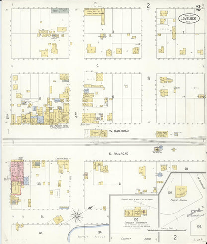 Sanborn Fire Insurance Map from Lovelock, Pershing County, Nevada (1904), Sheet #0002 - Complete Map Set gallery image, historic Sanborn map, vintage wall art, Nevada Nevada