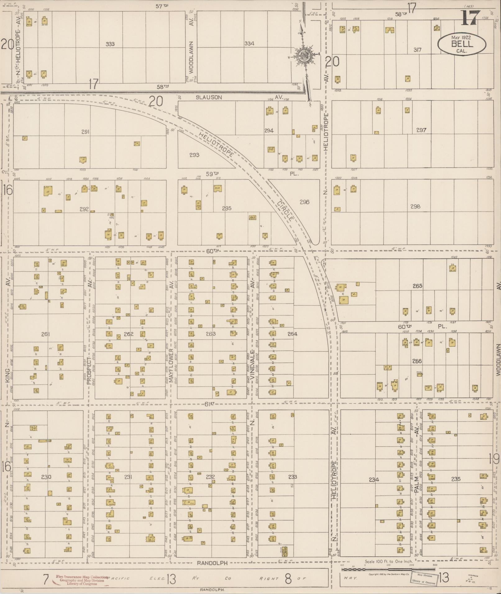 Sanborn Fire Insurance Map from Bell, Los Angeles County, California (1922), Sheet #0017 - Historic Sanborn Fire Insurance Map Print, vintage old map wall art, antique decor, genealogy gift, California California map