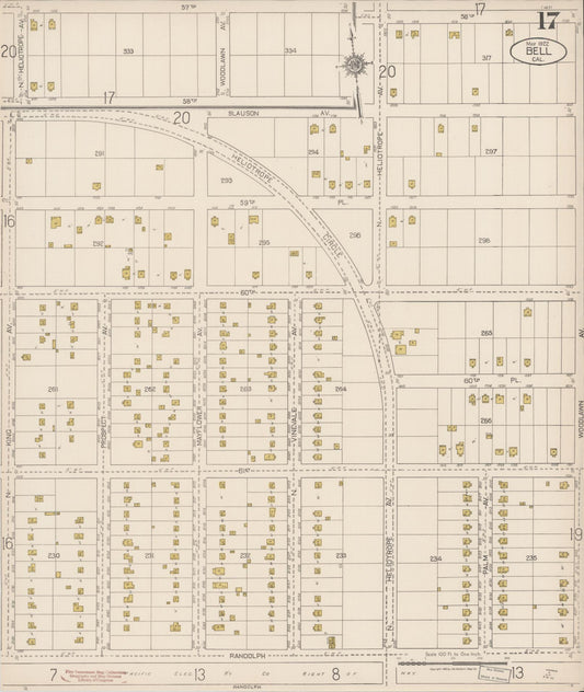 Sanborn Fire Insurance Map from Bell, Los Angeles County, California (1922), Sheet #0017 - Historic Sanborn Fire Insurance Map Print, vintage old map wall art, antique decor, genealogy gift, California California map