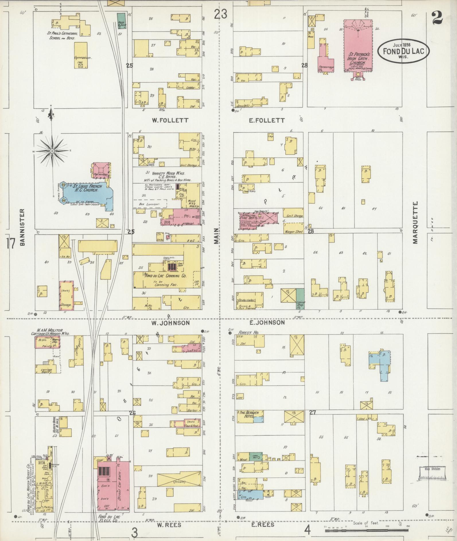 Sanborn Fire Insurance Map from Fond du Lac, Fond du Lac County, Wisconsin (1898), Sheet #0002 - Complete Map Set gallery image, historic Sanborn map, vintage wall art, Wisconsin Wisconsin